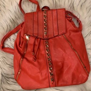 Red Backpack Chain Detail